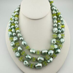 Vintage Three Strand Plastic Beaded Necklace 18"